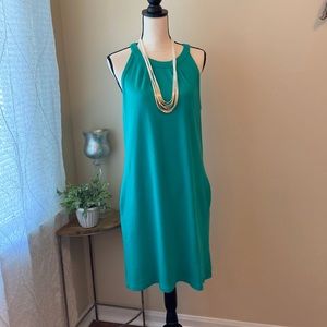 Teal/Aqua shift dress with pockets and a round collar